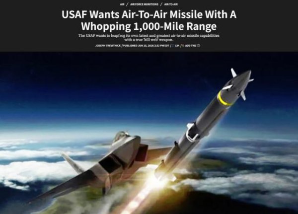 外媒：美国将研究新型空空导弹，最大射程1000海里，瞄准中国反介入体系