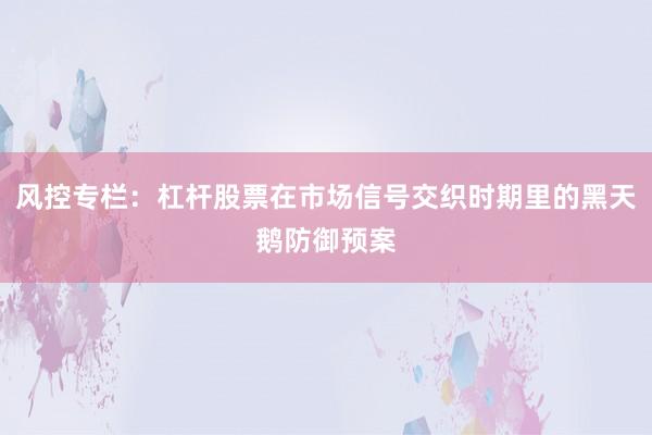 风控专栏：杠杆股票在市场信号交织时期里的黑天鹅防御预案