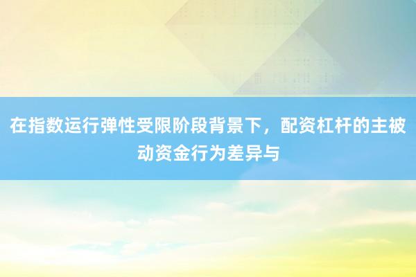 在指数运行弹性受限阶段背景下，配资杠杆的主被动资金行为差异与