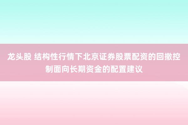 龙头股 结构性行情下北京证券股票配资的回撤控制面向长期资金的配置建议